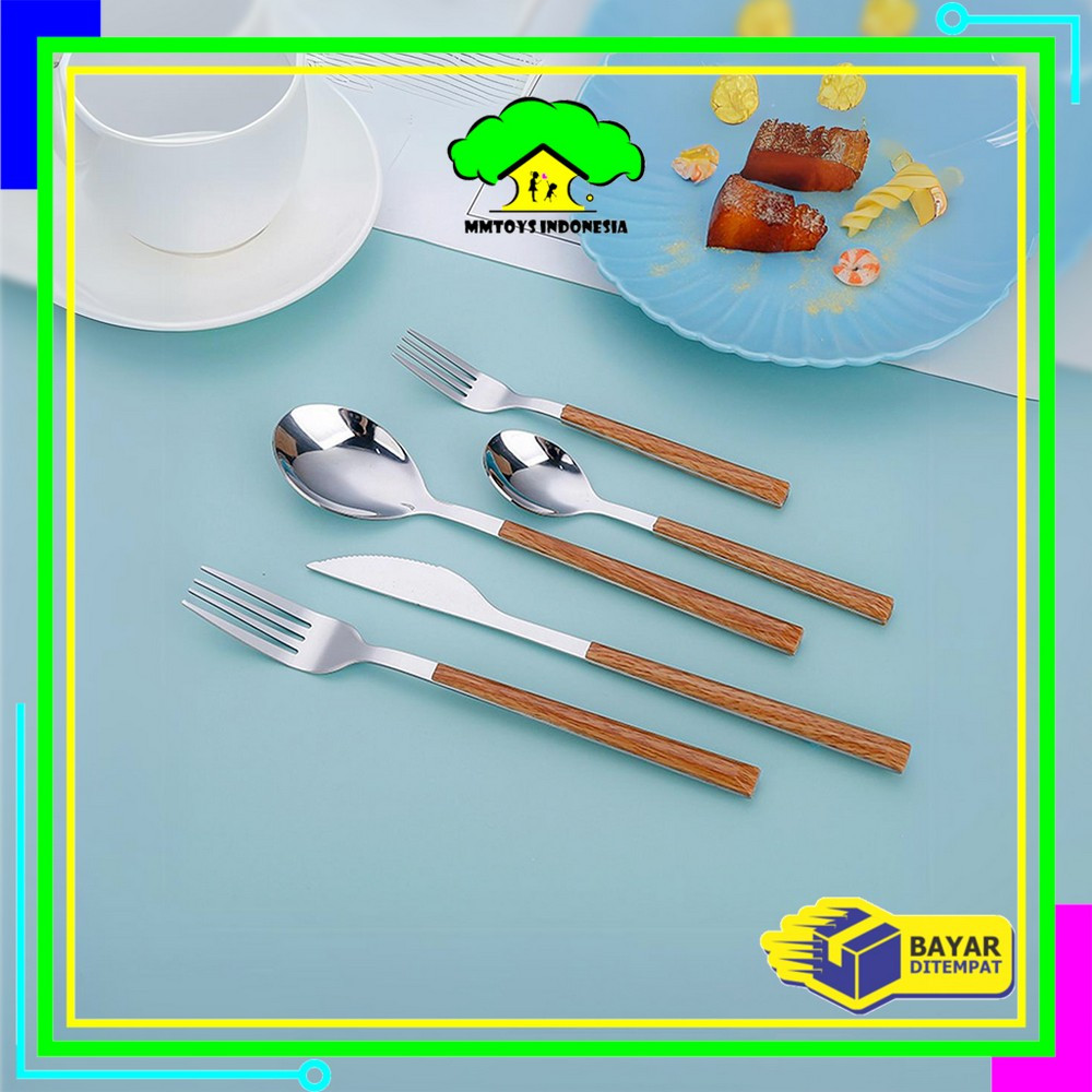 MI-C1166 Sendok Garpu Stainless Steel Korea Handle Kayu / Alat Makan Sendok Garpu Gagang Kayu Wood G