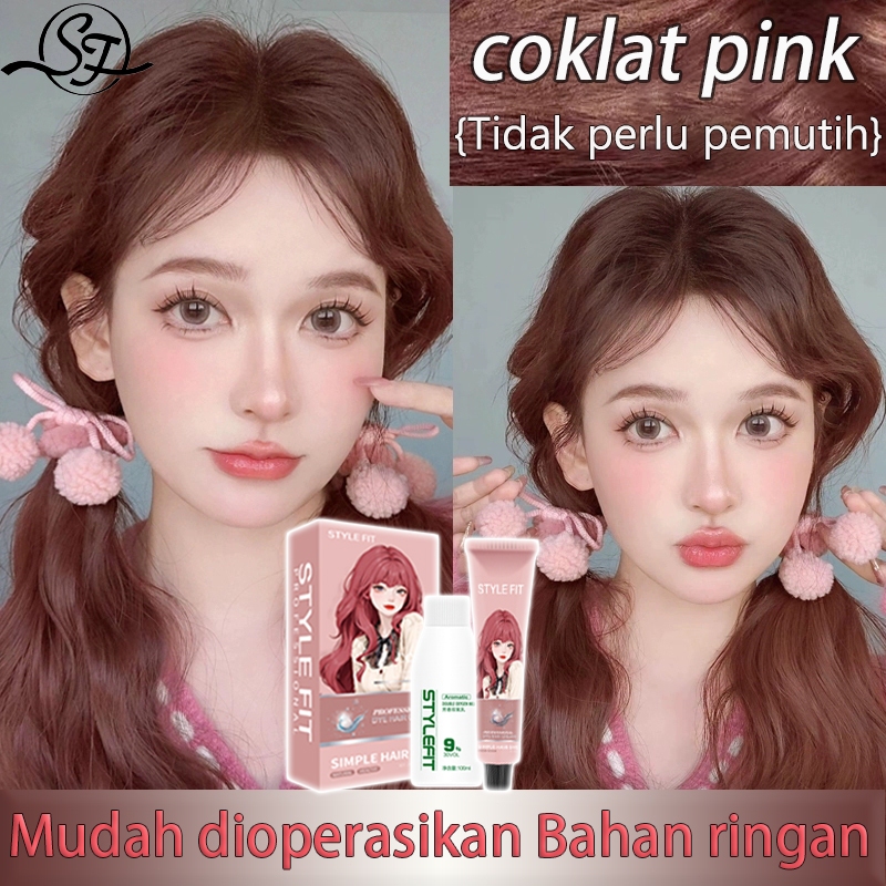 【warna tahan lama】STYLE FIT cat rambut coklat pink* 200ml membuat kulit tampak putih，menutup uban，ti