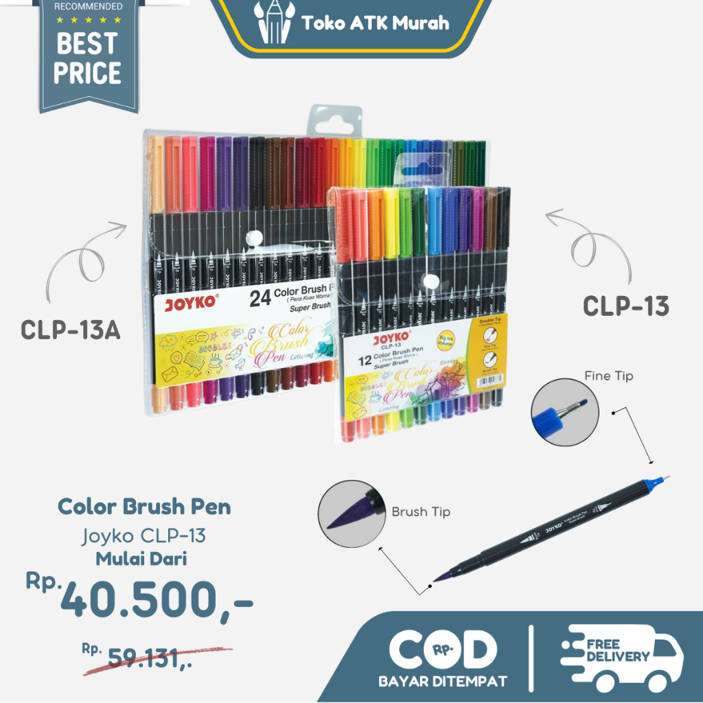 

Color Brush Pen Joyko CLP-13 ( 12 Warna ) / CLP-13A ( 24 Warna ) Brush Pulpen Berwarna