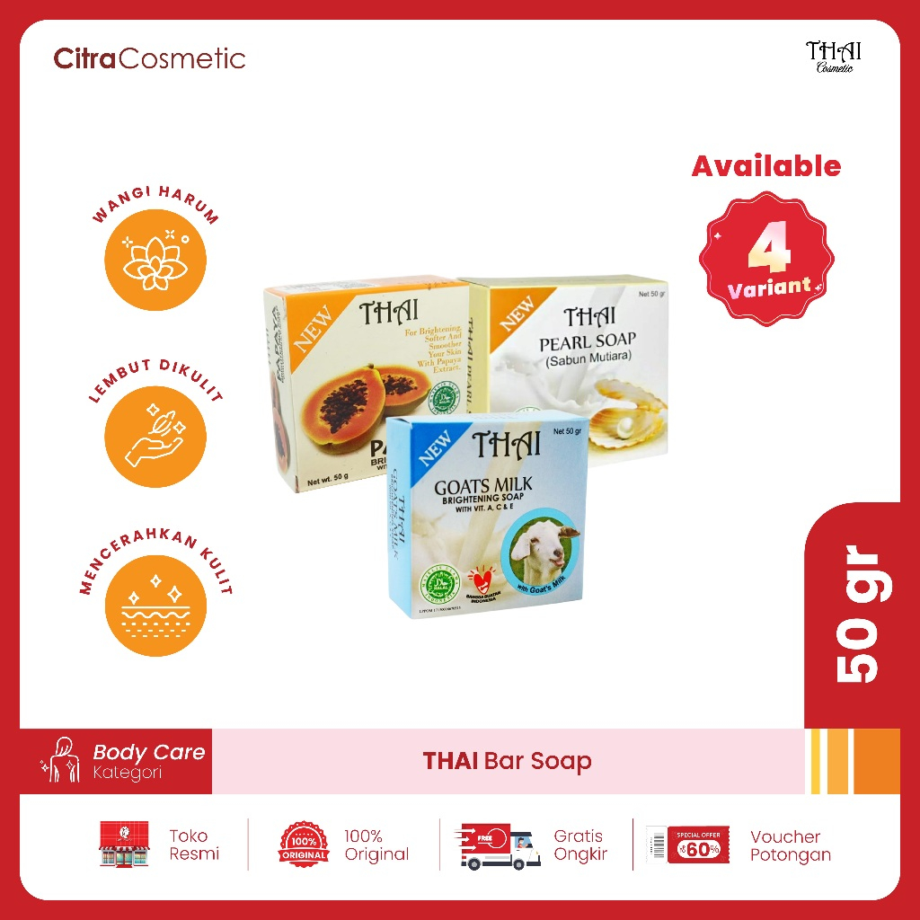 Thai Soap Series 50 Gr Bengkoang | Goats Milk | Pepaya | Pearl