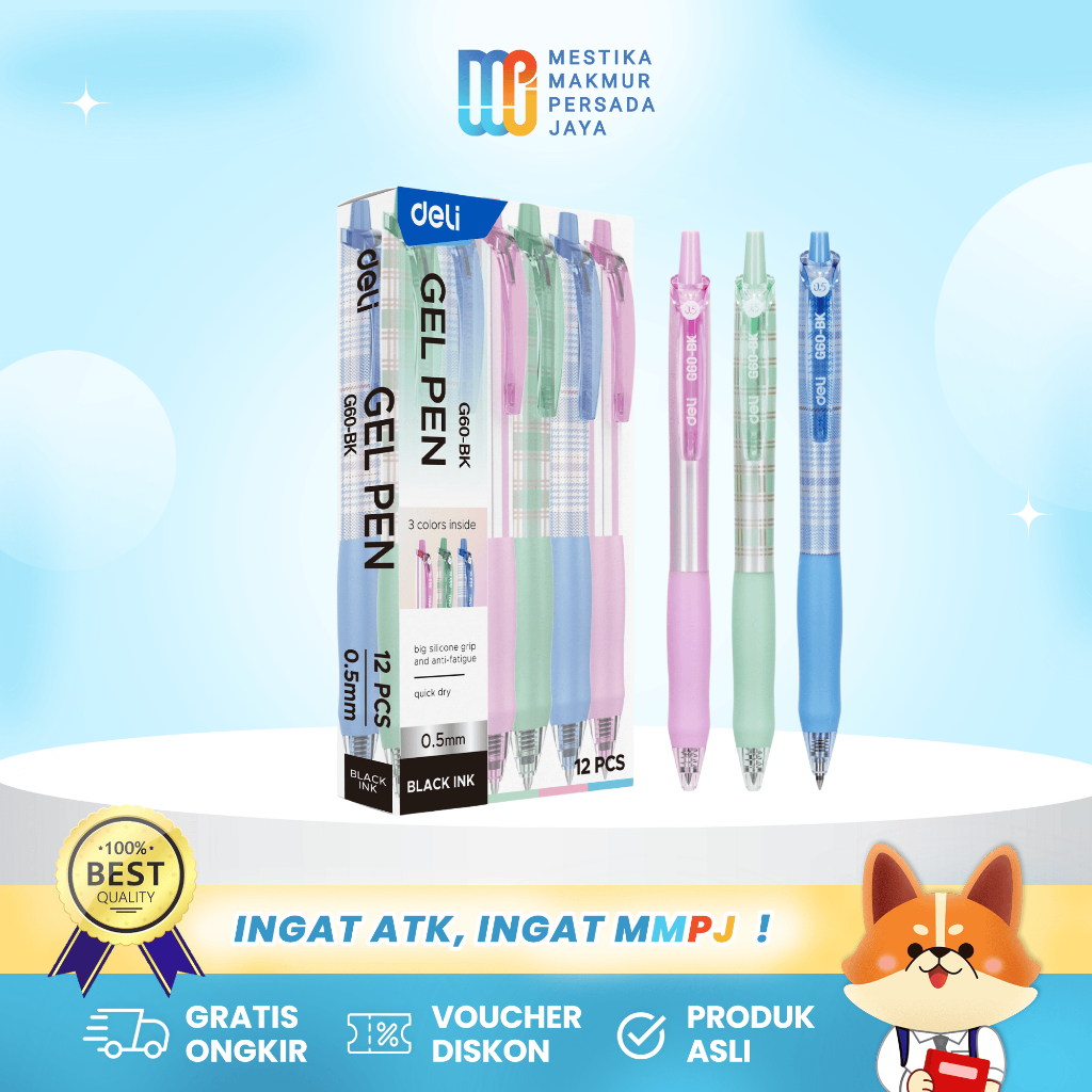 

Deli Pulpen Gel EG60 - 1 Pcs Warna Hitam/Biru | 0.5mm Quick-Dry & Grip Nyaman