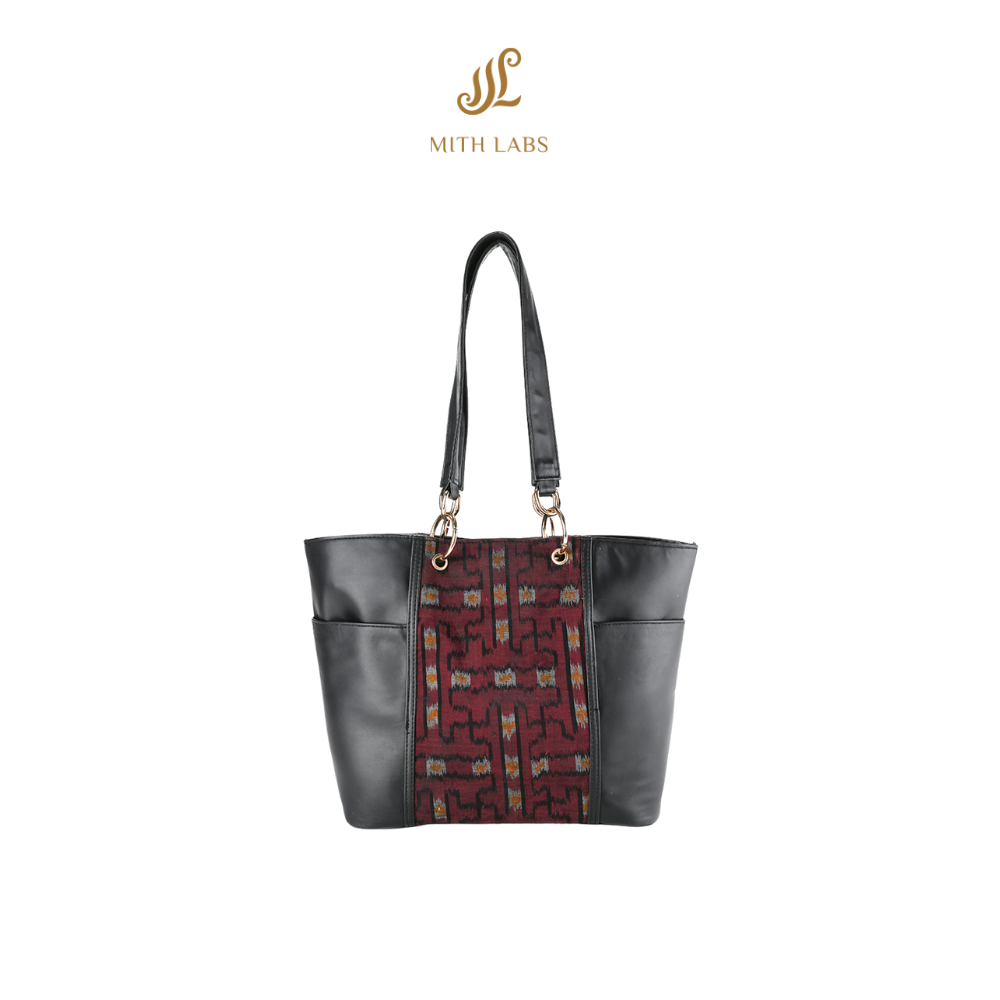 Mithlabs Stripes Totebag Tas Totebag Besar Kulit Sintetis dengan Kain Tenun/Batik Terbaru