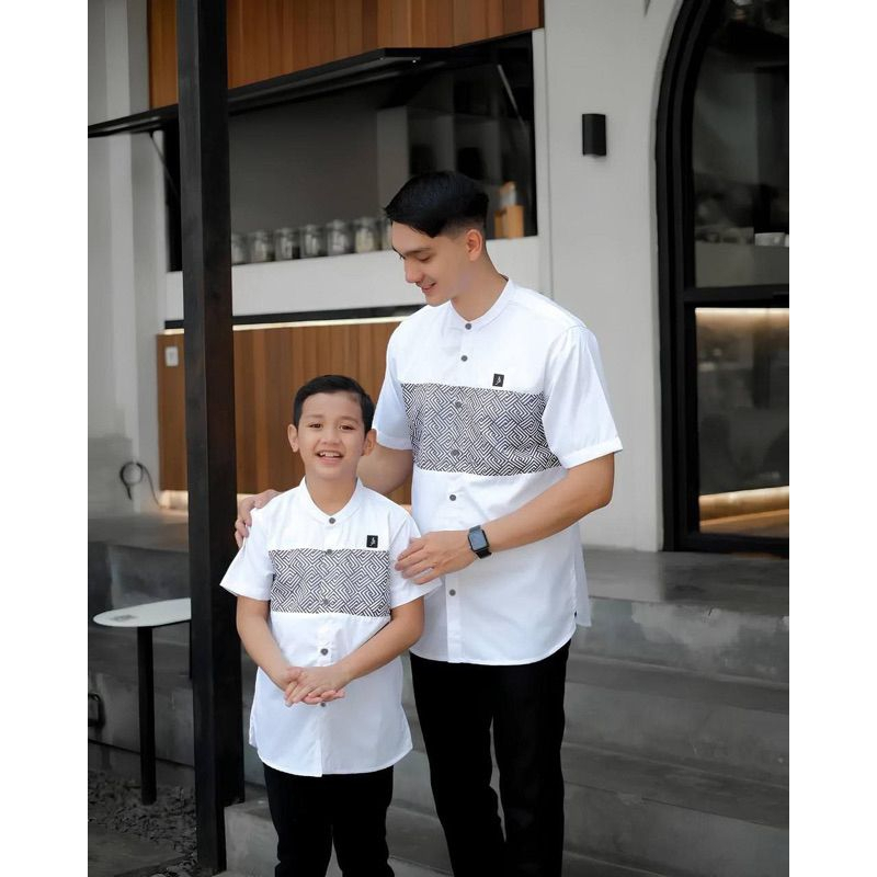 Baju koko couple ayah dan anak list saku hijau sage Baju Koko Kurta Couple ayah dan anak terbaru