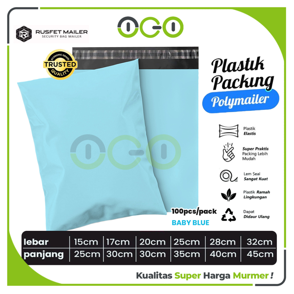 

Polymailer Amplop Warna Baby Blue Varian Ukuran Polos Solid Plastik Packing Olshop Harga Per-Pack