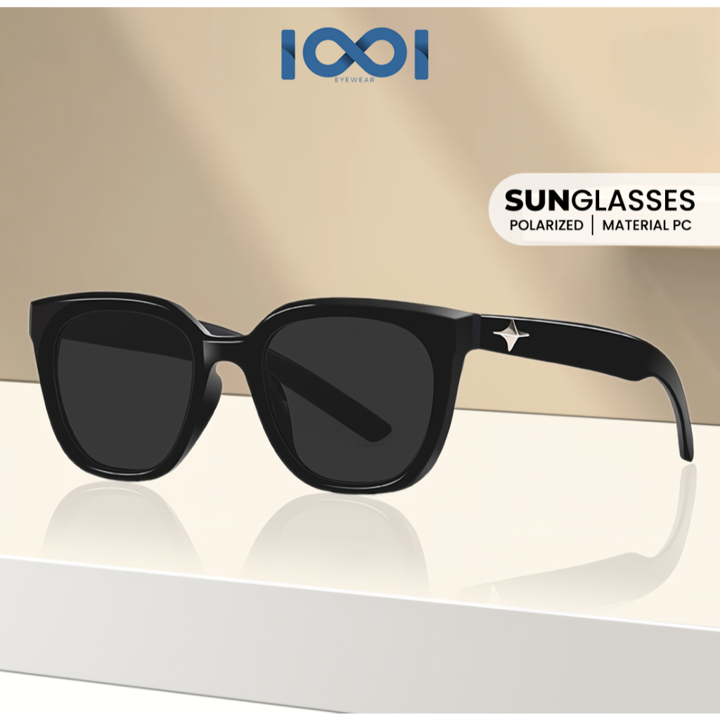 IOOI Eyewear -  Kacamata Bulat Hitam Sunglasses Plastik UV Protection Pria/Wanita 817