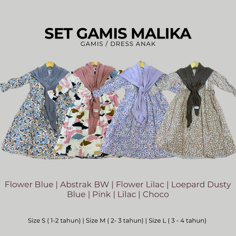 HanHanKids - SET GAMIS MALIKA(1-4tahun) Rayon Viscose/ Dress Gamis Rayon Anak Perempuan  Free Hijab 