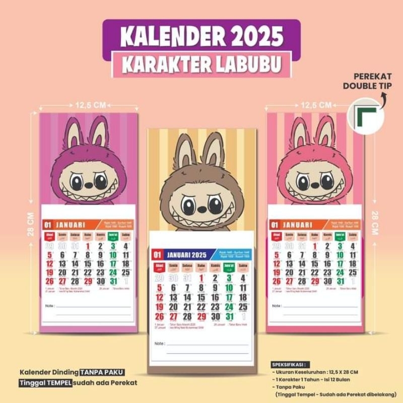 

Kalender Labubu tempel dinding tanpa paku