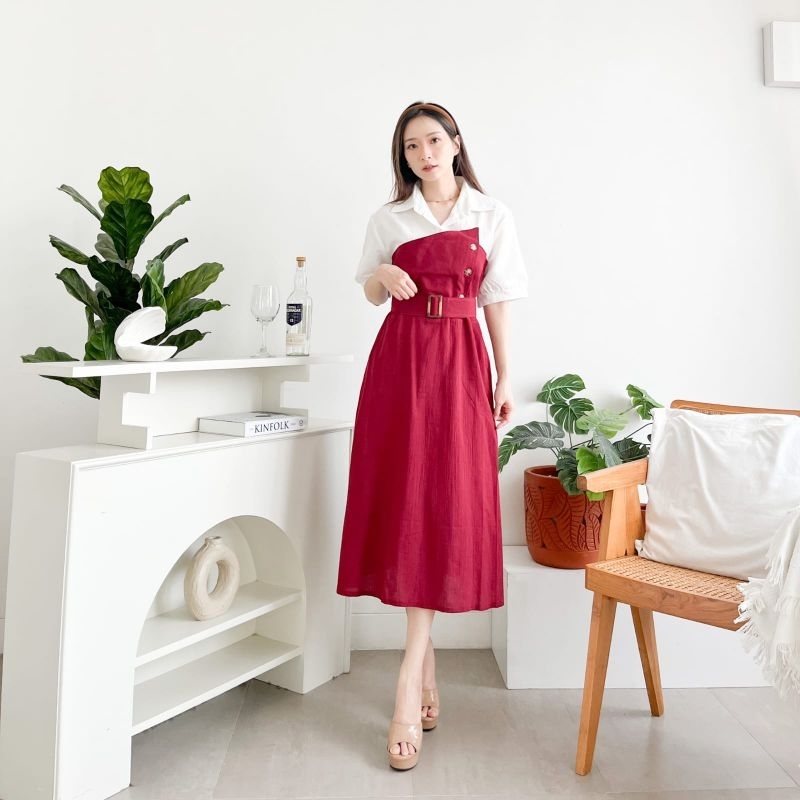 Lenora dress - dress linen busui friendly christmas natal edition merah hijau