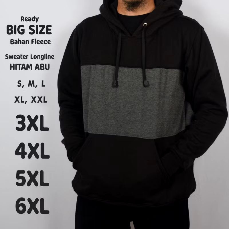 Jaket Hoodie Jumbo Pria Wanita Kombinasi Dua Warna kain Fleece Unisex S-XXXXXXL