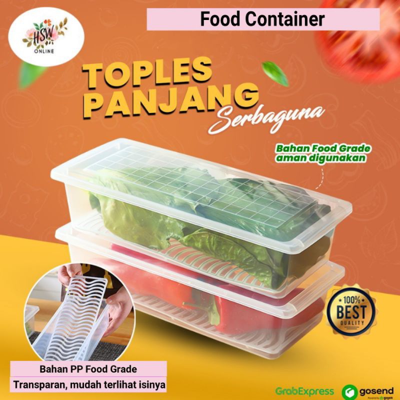 Toples Makanan Serbaguna Toples Plastik Kotak Panjang Bening Box Kontainer Penyimpanan Bumbu Buah Ik