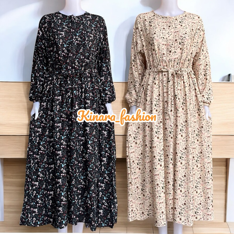 MIDI DRESS RAYON PREMIUM MOTIF BUNGA KECIL BUSUI BYE KINARA