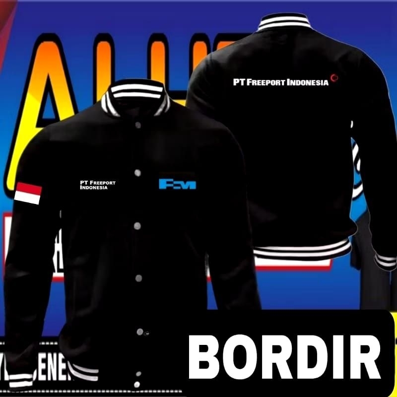 Jaket bordir PT Freeport jaket PT Freeport jaket baseball PT Freeport jaket varsity PT Freeport jake