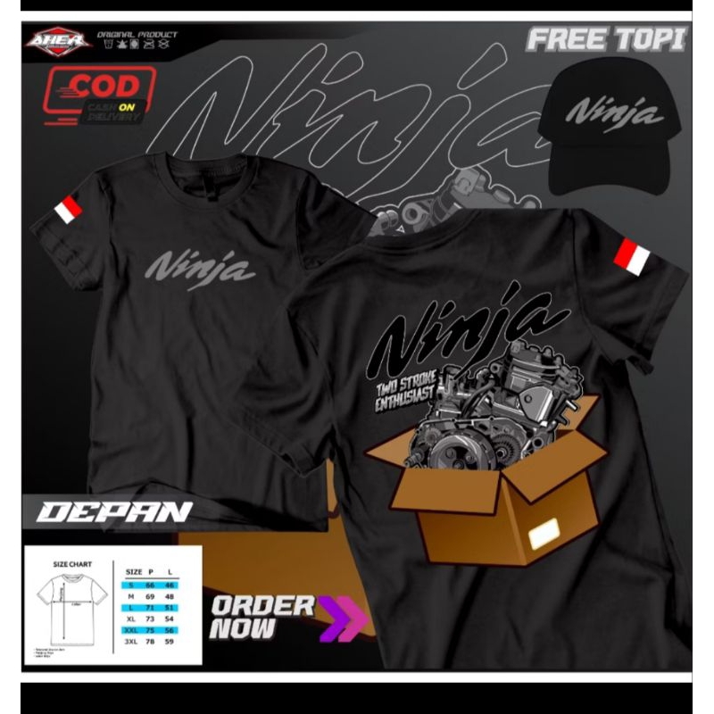 KAOS MOTOR NINJA FREE TOPI || KAOS NINJA || KAOS MOTOR || Lembut nyaman tebal kualitas premium