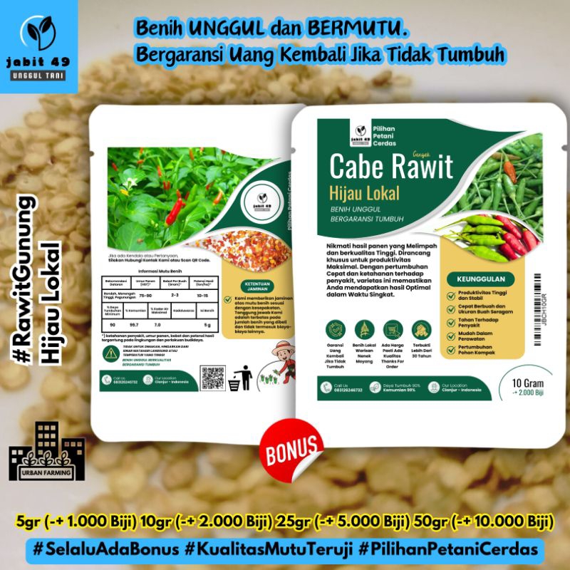 JaBit - 10gr (-+2.000 Biji) Benih Unggul Cabe Rawit Hijau Lokal Cabe Gunung Bibit Cabai Unggul