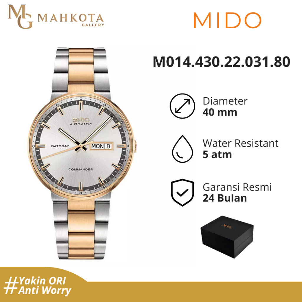 MIDO M014.430.22.031.80 Commander Datoday Jam Tangan Pria Original