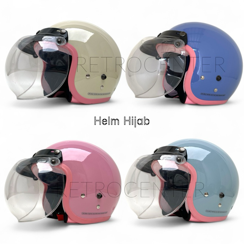 Helm Bogo Wanita Hijab Premium Kaca Cembung Clear/ Helm Bogo Dewasa / Helm Wanita Hijab