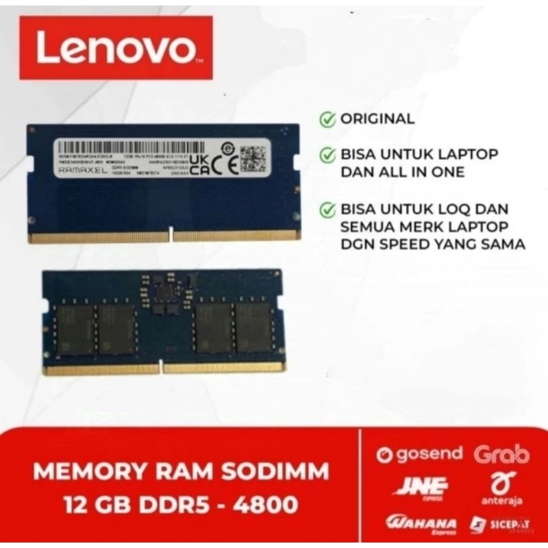 Memory Ram 12GB DDR5 4800 (Cabutan Lenovo Gaming LOQ dan Support Laptop Merk Lain)