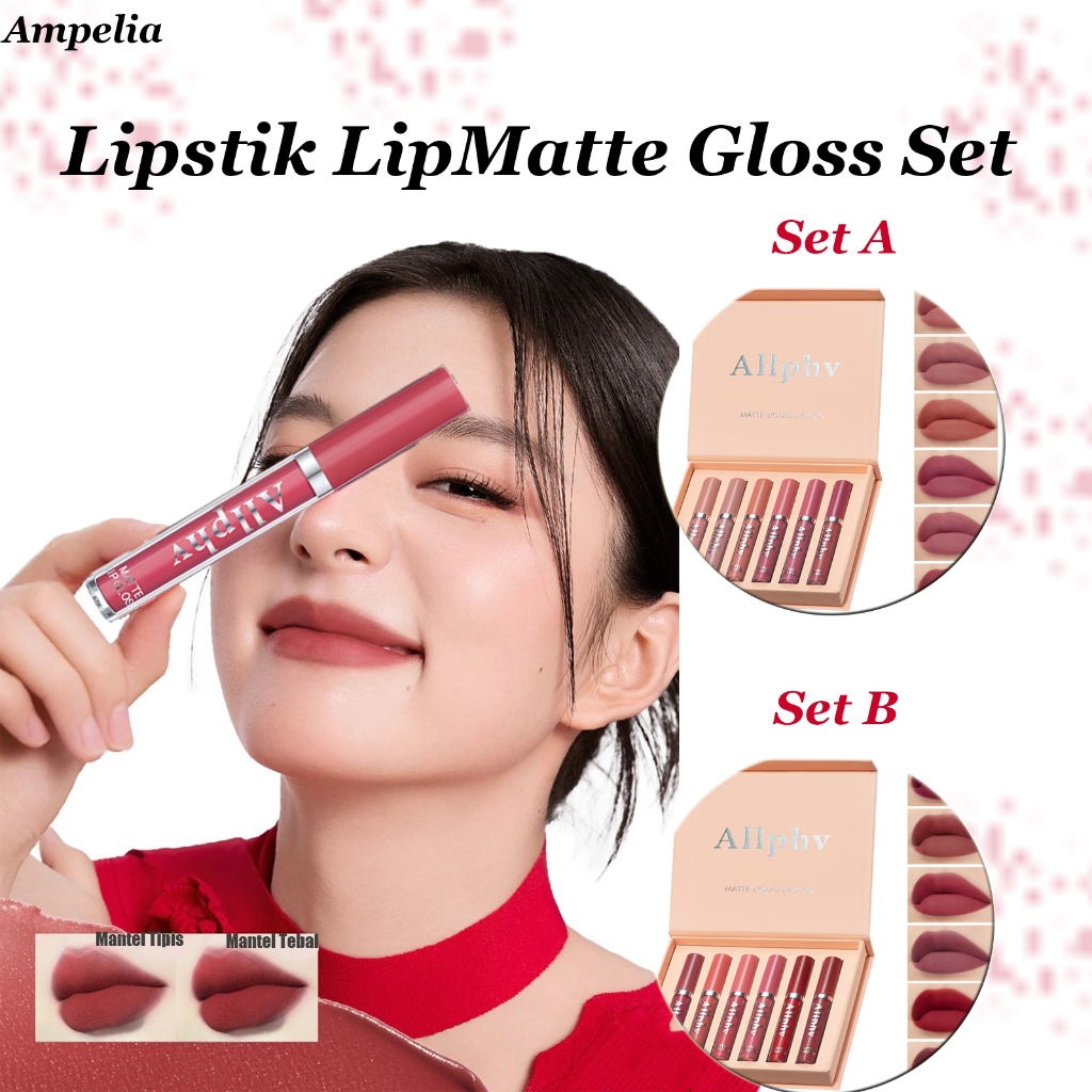 【BPOM】Ampelia Lipstik LipMatte Gloss Set Matte Liquid Lipstick paket 6 warna Long-Lasting Wear Non-S