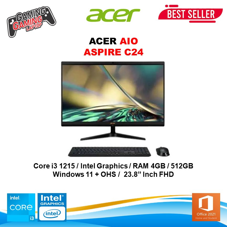 ACER AIO PC All In One Aspire C24 Core i3 1215 4GB 512GB W11 OHS 23.8FHD