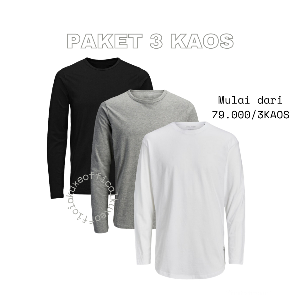Paket 3 Kaos Lengan Panjang Polos Pria dan Wanita / Kaos polos Lengan Panjang Unisex