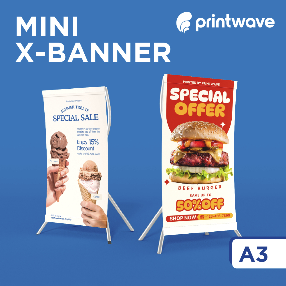 

Print Mini X-Banner Custom Anti Sobek | Cetak Mini Y-Banner | Banner Kecil Promosi Premium | Banner A3+ Custom