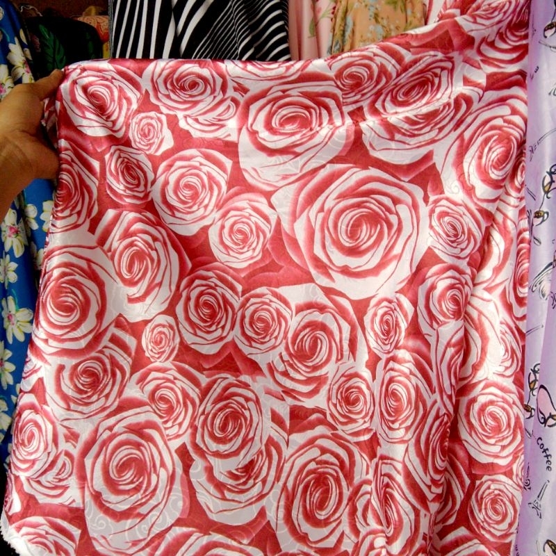 kain satin silk motif bunga mawar premium // kain satin silk motif premium // kain satin silk motif 