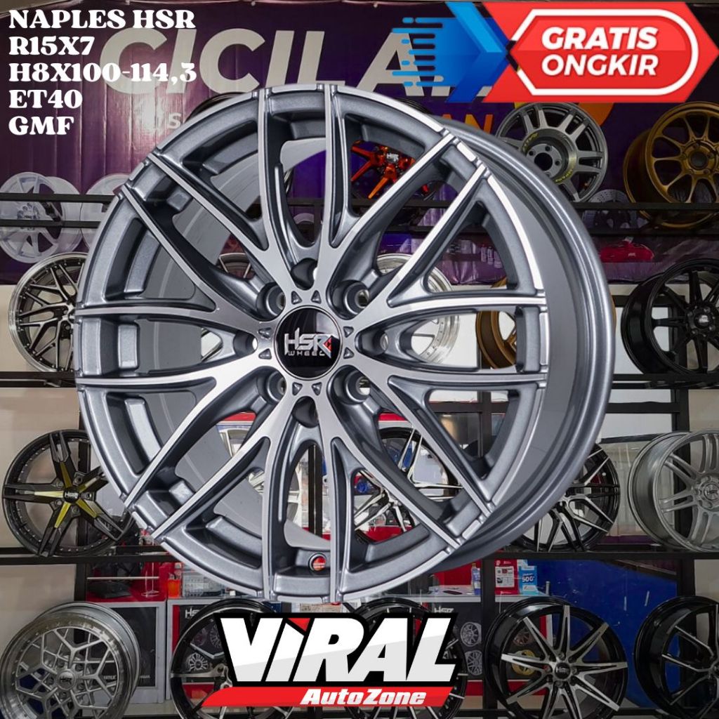 Velg Mobil Ring 15 HSR NAPLES R15 LEBAR 7 LOBANG BAUT 4 ET40 GREY POLISH