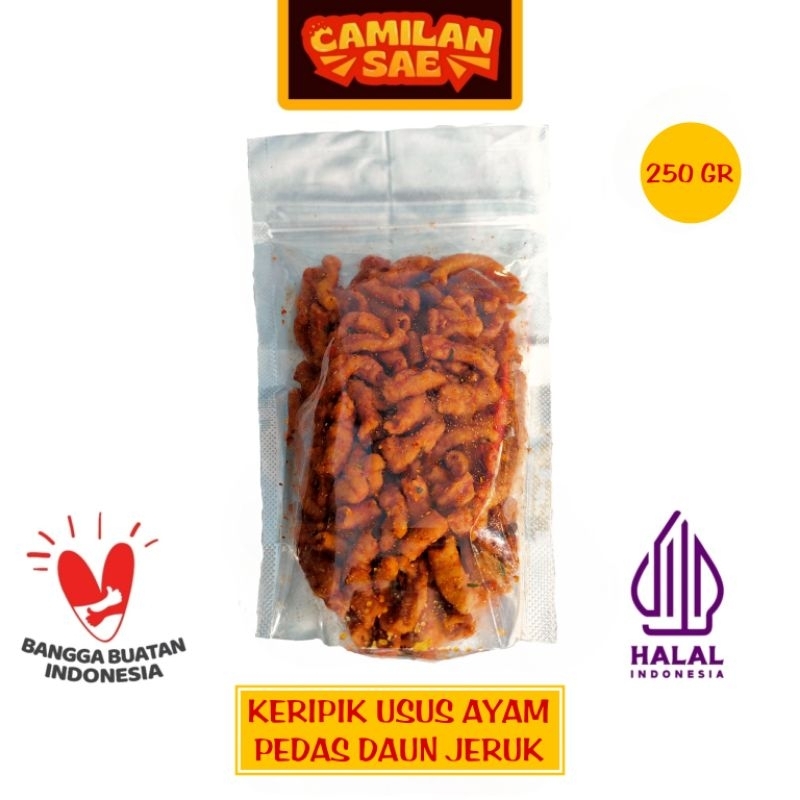 

KERIPIK USUS AYAM CRISPY PEDAS DAUN JERUK KEMASAN 250 GRAM