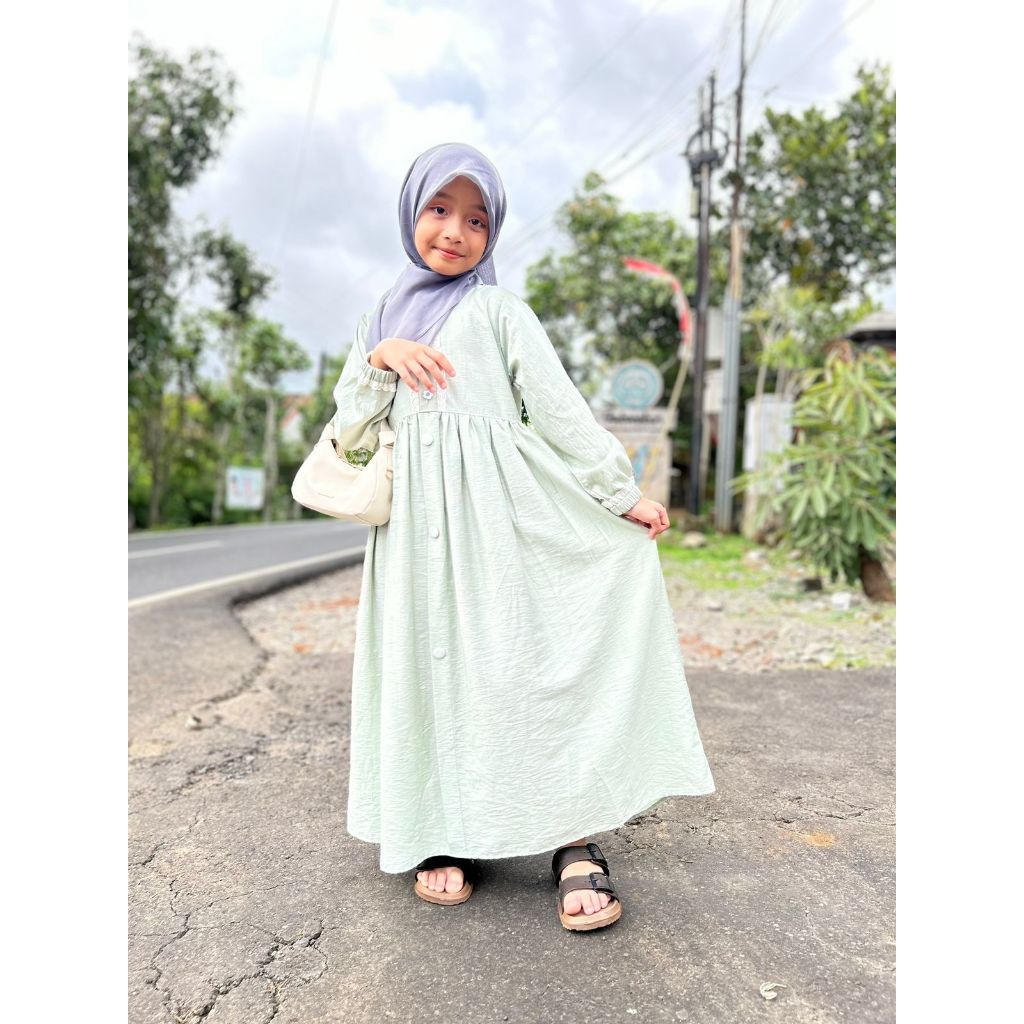 Gamis kiara anak sage dan dusty purple