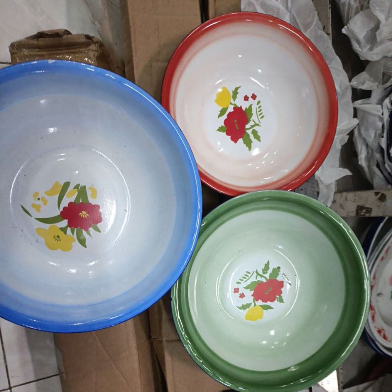 Waskom seng waskom enamel waskom 22cm 20cm 18cm 22 20 18 mangkok seng mangkok vintage blurik lorek l
