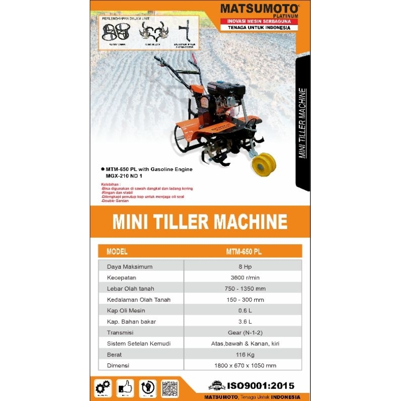 MINI TILLER MATSUMOTO MTM 650 ENGINE MGX 210