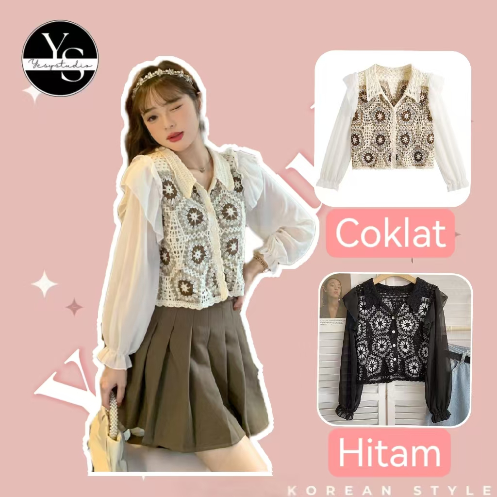 ATASAN RAJUT WANITA BLOUSE KOREA STYLE LENGAN PANJANG SIFON PREMIUM