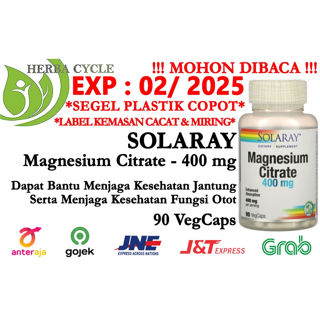 Solaray Magnesium Citrate 400 mg 90cap Magnesium Citrate ORI USA