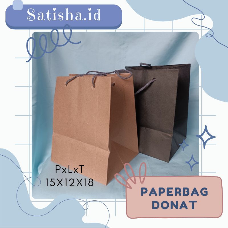 

Paperbag polos Coklat tas bungkus kado gift bahan kraft 15x12x18 (Donat)