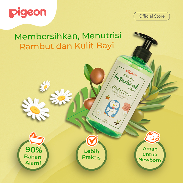 PIGEON Botanical Baby Wash 2in1  | Head to Toe | Sabun dan Sampo Bayi Cocok untuk Kulit Sensitif | T