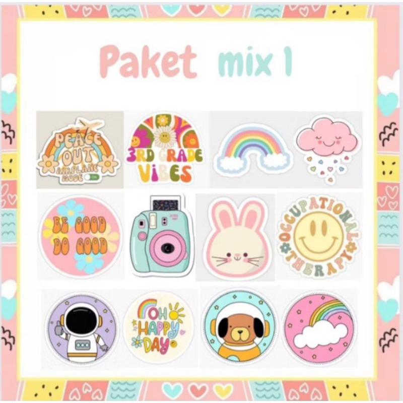 

( 1 paket = 12 pcs ) Stiker aesthetic lucu keren anti air