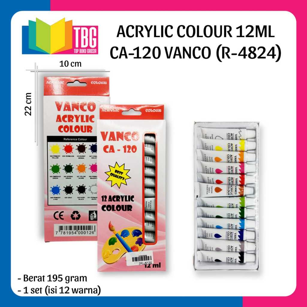 

1 SET ACRYLIC COLOUR 12ML CA-120 VANCO CAT AKRILIK / CAT LUKIS (R-4824)