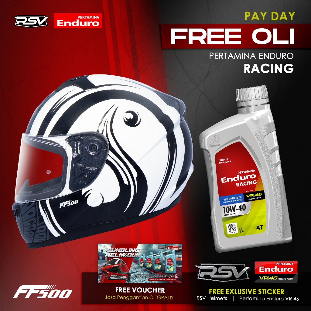 HELM RSV FF500 SOLID / MOTIF + GRATIS OLI PERTAMINA ENDURO RACING 4T + FREE 2 STICKER + FREE VOUCHER