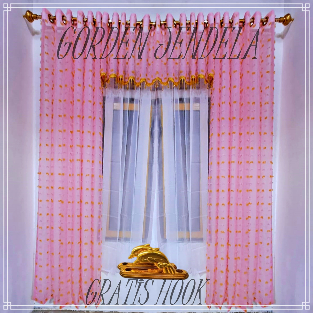 Gorden 1 set ruby jendela pintu poni rumbai minimalis gold panjang 250 Cm