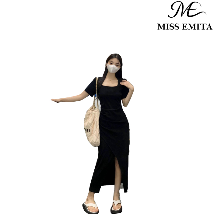 Miss Emita black dress hitam mewah elegan dress lengan pendek jumbo wanita dress anak perempuan