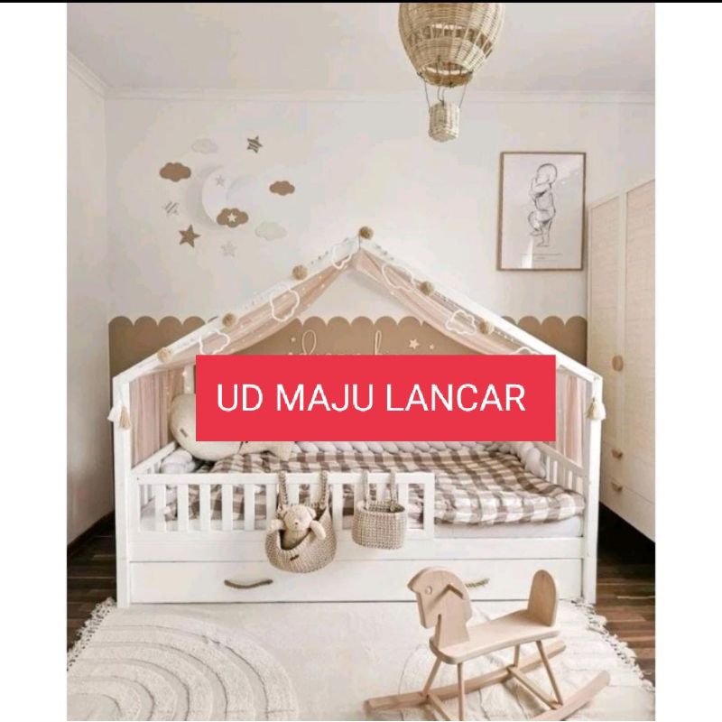 tempat tidur anak/ dipan anak lucu kayu jati Landa cat duko putih
