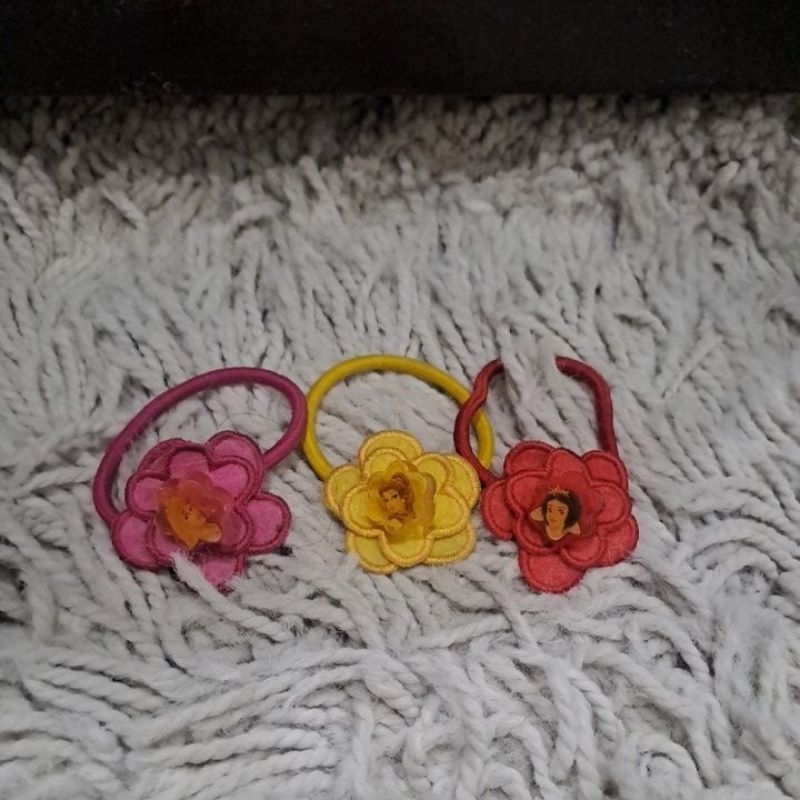 3 pcs karet ikat rambut disney store original princess belle snow white aurora preloved