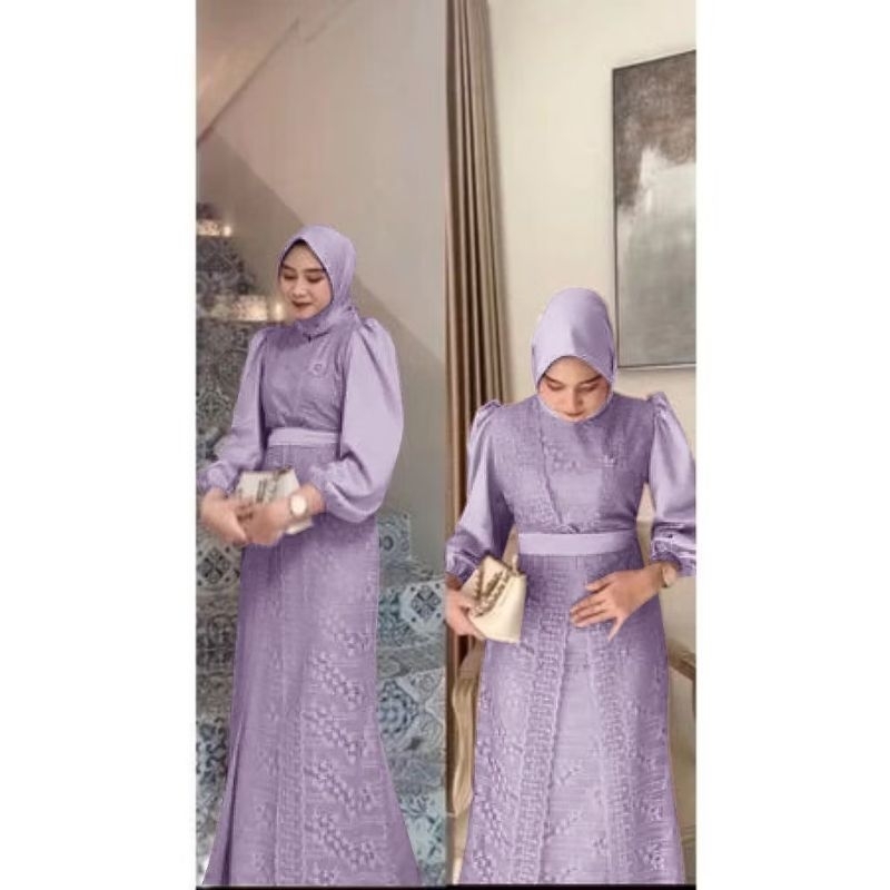 KALIA - BAJU DRESS GAMIS SATIN BROKAT BRUKAT WANITA MUSLIM UMROH PREMIUM UKURAN S M L XL XXL XXXL 3X