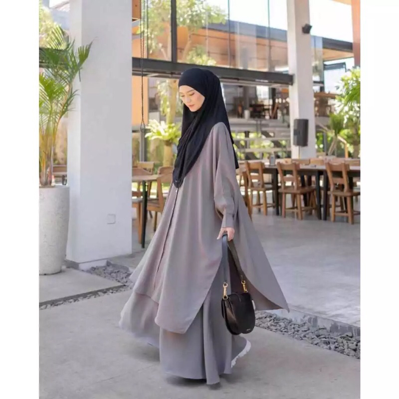 One Set Rok dan Long Tunik Jumbo Oversize Big Size Baju Umroh Hitam Polos Casual  Setelan Atasan Baw