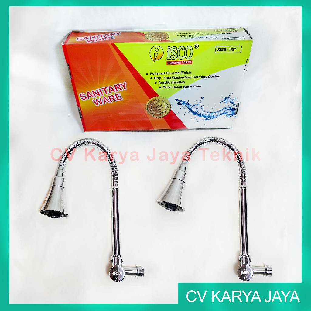 Kran Angsa Besi ISCO ½” / Kran Wastafel Shower Elastis / Kran Air Dapur Besi Krom