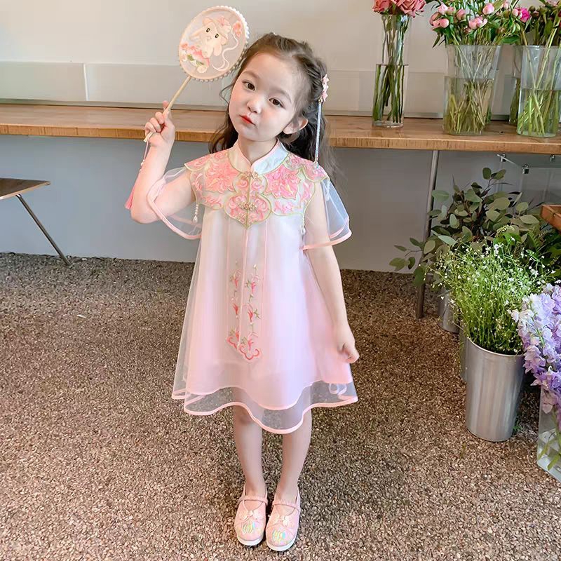 China Import Anak cute dress girl pink dress Chinese style