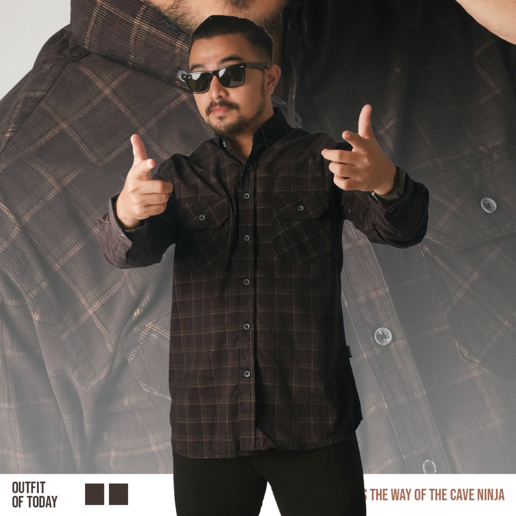 DGM Kemeja Pria Corduroy Panjang Motif Kotak-Kotak Premium Limited Edition Kemeja Corduroy Coklat 26