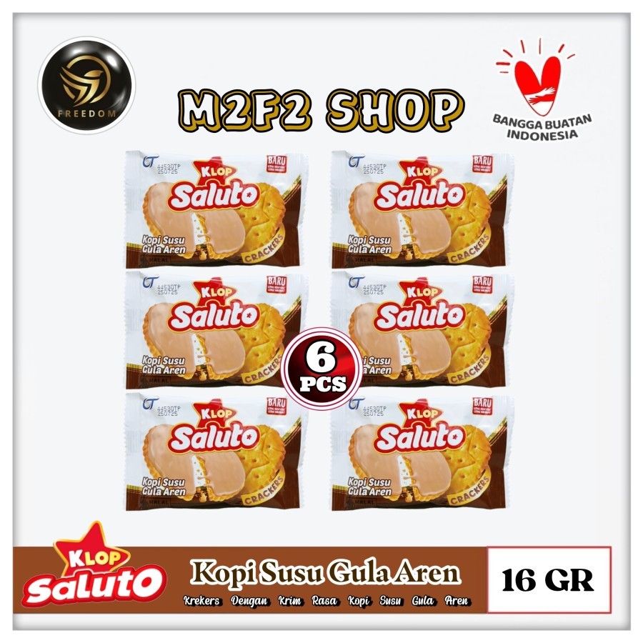 

Klop Saluto Crackers | Biskuit Krekers Krim Kopi Susu Gula Aren Sachet - 16 gr (Kemasan 6 Pcs)