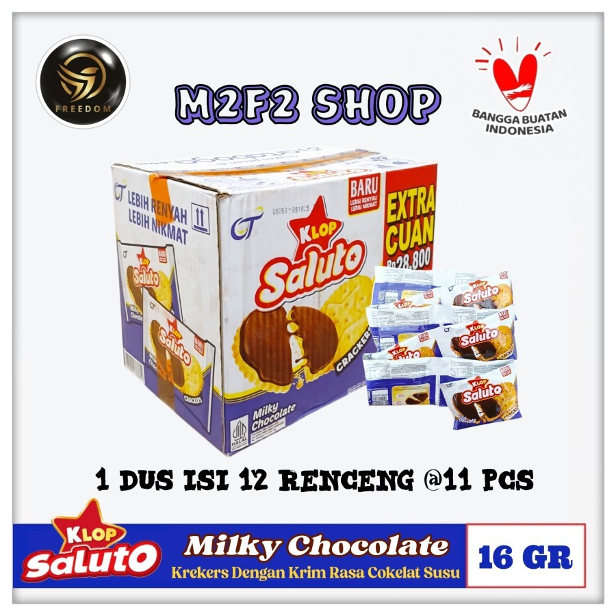 

Klop Saluto Crackers Milky Chocolate | Biskuit Krekers Krim Cokelat Susu Sachet - 16 gr (Kemasan Karton)