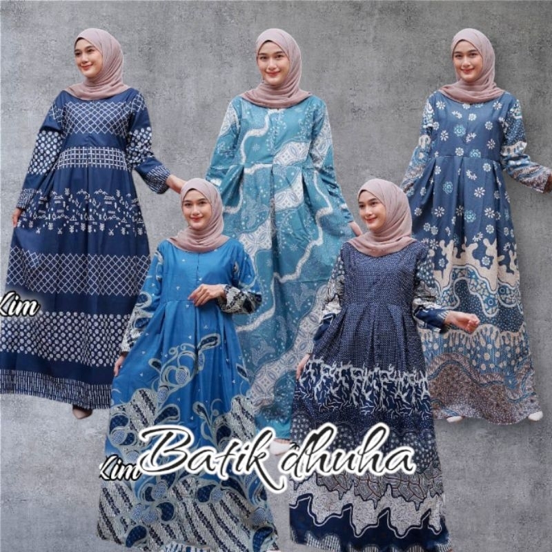GAMIS BATIK WANITA TERBARU / GAMIS BATIK MODERN WARNA BIRU NAVY BLUE / GAMIS BUSUI